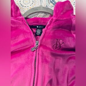 Victoria Secret Velour Hot Pink Hoodie shorter more cropped length